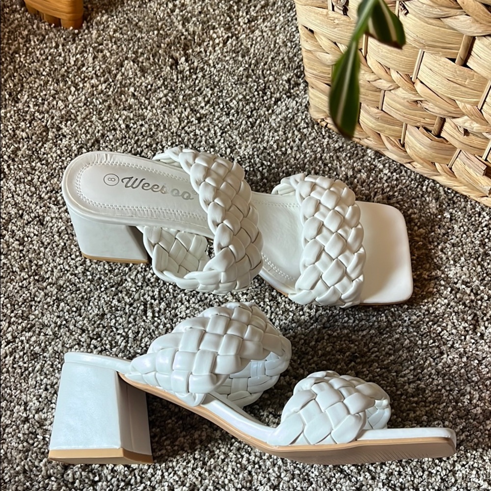 NEW White Braided Square Toed Wedges
